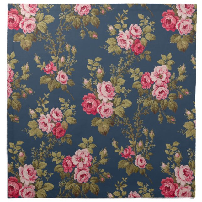 Elegant Vintage Pink Roses-Blue Background Cloth Napkin (Front)