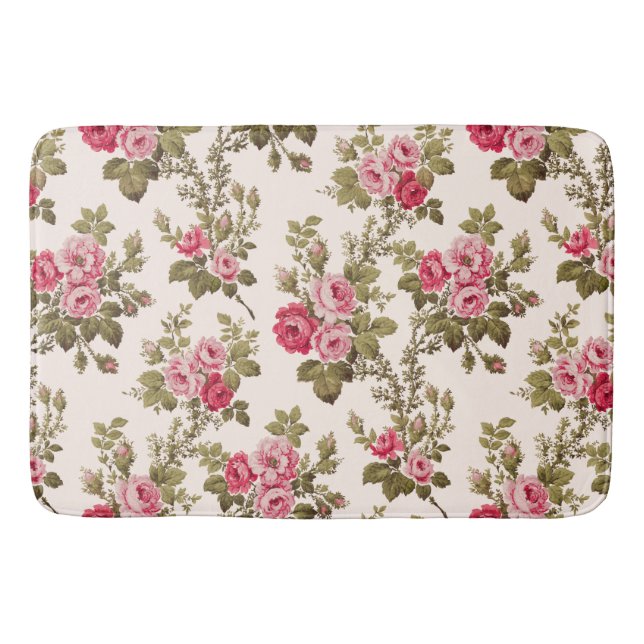 Elegant Vintage Pink Roses-Buff Background Bath Mat (Front)