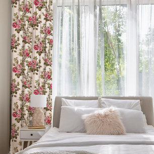 Elegant Vintage Pink Roses-Buff Background Blackout Curtains