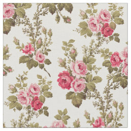 Elegant Vintage Pink Roses-Buff Background Fabric