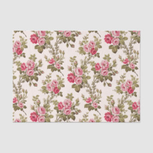 Elegant Vintage Pink Roses-Buff Background Tissue Paper