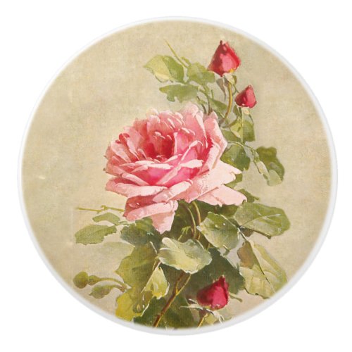 Elegant Vintage Pink Roses Ceramic Knob