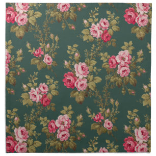 Elegant Vintage Pink Roses-Green Background Cloth Napkin