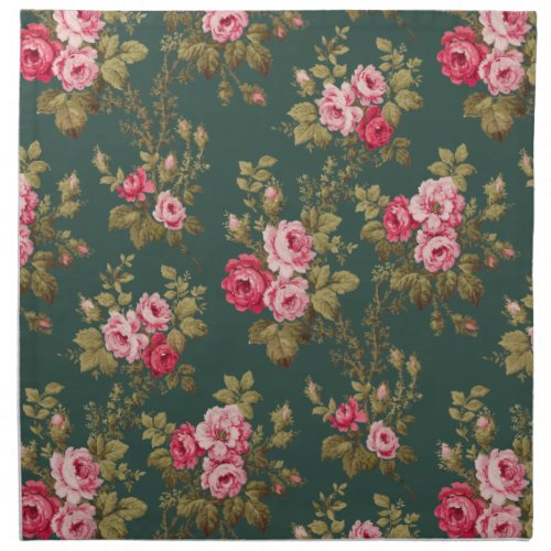 Elegant Vintage Pink Roses_Green Background Cloth Napkin