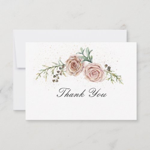 Elegant Vintage Pink Roses Greenery Wedding Thank You Card