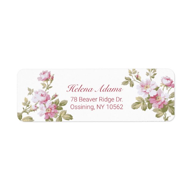 Elegant Vintage Pink Roses Label (Front)