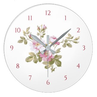 Elegant Vintage Pink Roses Large Clock