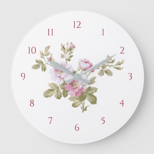 Elegant Vintage Pink Roses Large Clock