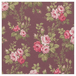 Elegant Vintage Pink Roses-Maroon Background Fabric