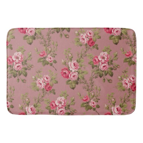 Elegant Vintage Pink Roses_Old Rose Background Bath Mat