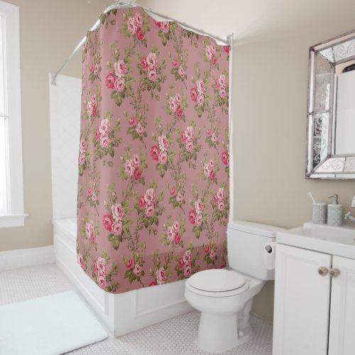 Elegant Vintage Pink Roses_Old Rose Background Shower Curtain