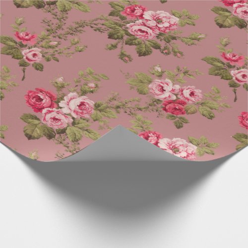 Elegant Vintage Pink Roses_Old Rose Background Wrapping Paper