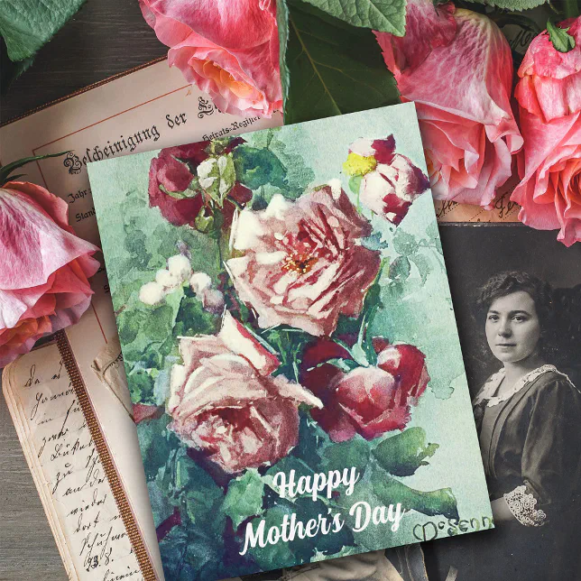 Elegant Vintage Pink Roses Watercolor Painting Card | Zazzle