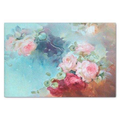Elegant Vintage Pink Roses Watercolor Painting Tissue Paper