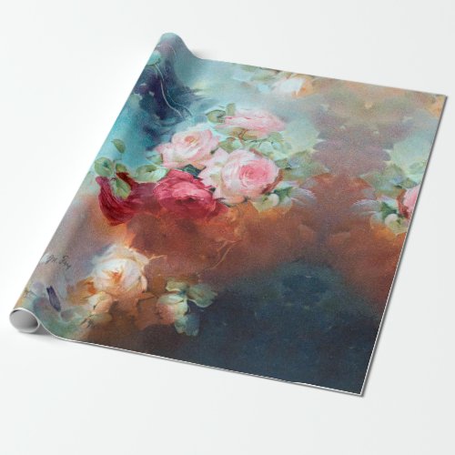 Elegant Vintage Pink Roses Watercolor Painting Wrapping Paper