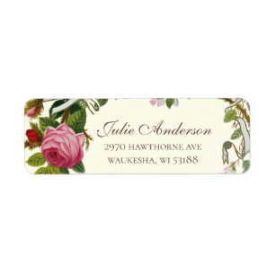 Elegant Vintage Pink Roses Wedding Label