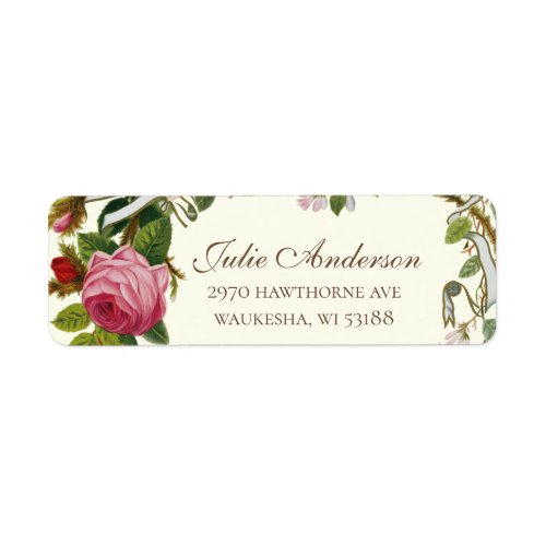 Elegant Vintage Pink Roses Wedding Label