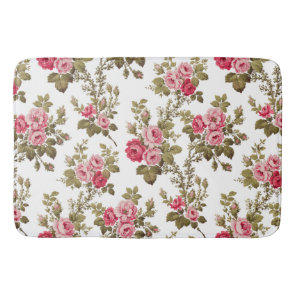 Elegant Vintage Pink Roses-White Background Bath Mat