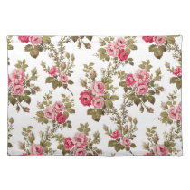 Elegant Vintage Pink Roses-White Background Cloth Placemat