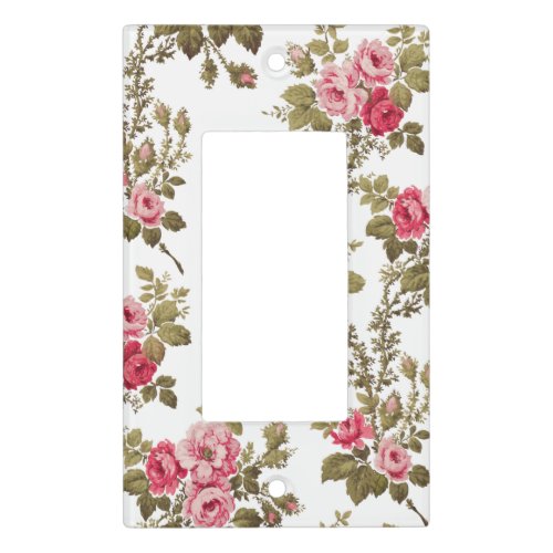 Elegant Vintage Pink Roses_White Background Light Switch Cover