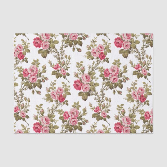 Elegant Vintage Pink Roses-White Background Tissue Paper (Front)