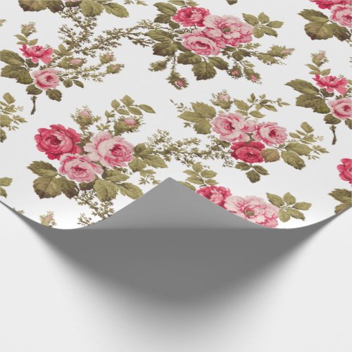Elegant Vintage Pink Roses_White Background Wrapping Paper