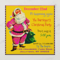 Elegant Vintage pink Santa Christmas Party Invitation