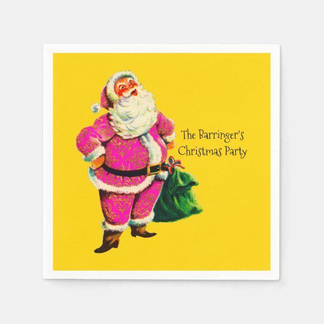 Elegant Vintage pink Santa Christmas Party  Napkins (Front)