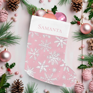 Elegant Vintage Pink Snowflakes Large Christmas Stocking