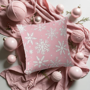 Elegant Vintage Pink Snowflakes pattern Holidays Throw Pillow