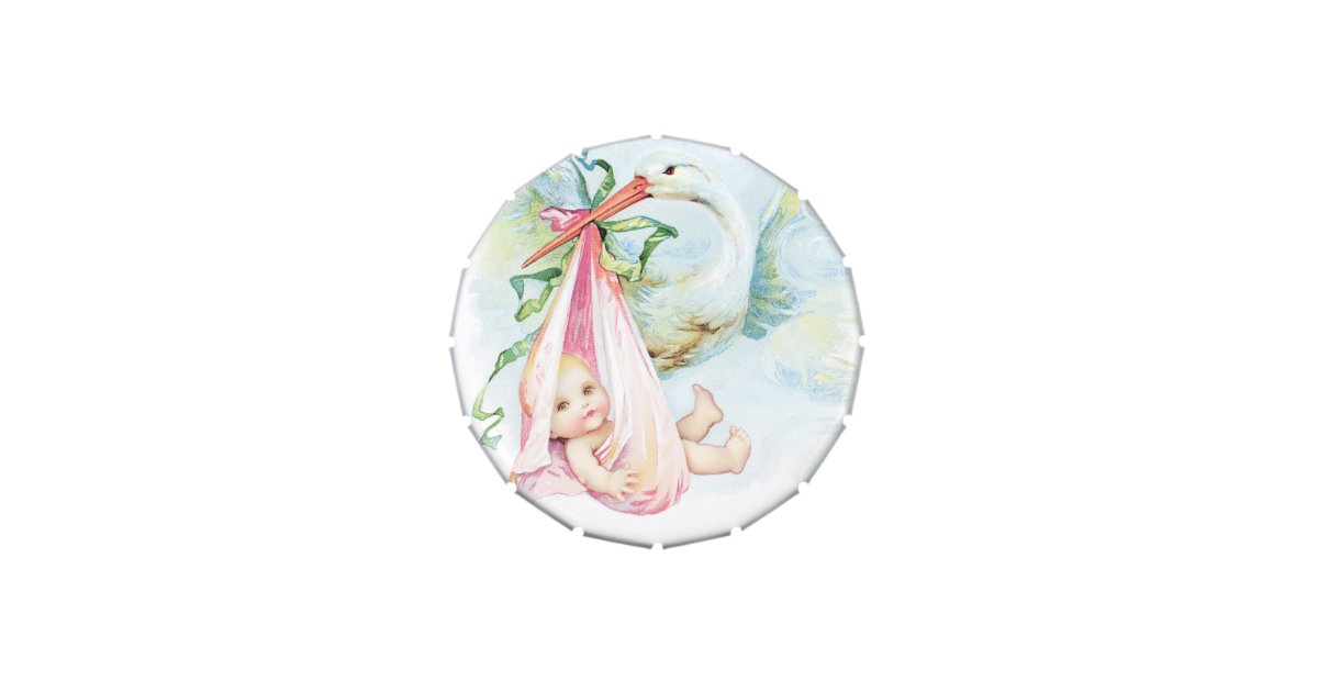 Elegant Vintage Pink Stork Baby Shower Mints Jelly Belly Candy Tin Zazzle Com