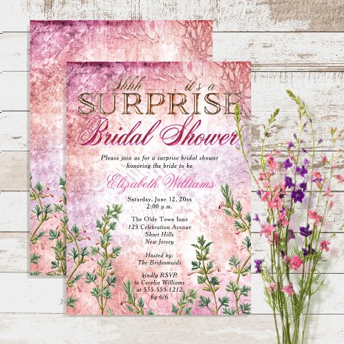 Elegant Vintage Pink Surprise Bridal Shower Invitation