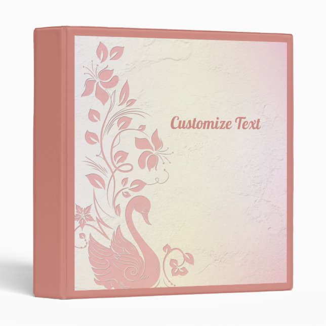 Elegant Vintage Pink Swan Personalize 3 Ring Binder (Front/Spine)