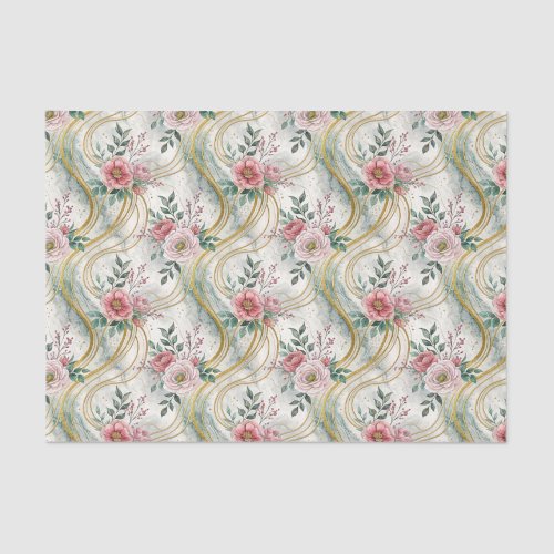 Elegant Vintage Pink Teal Gold Florals Wedding   Tissue Paper