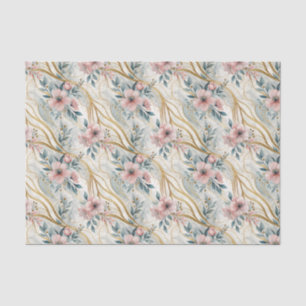 Elegant Vintage Pink Teal Gold Florals Wedding Tissue Paper