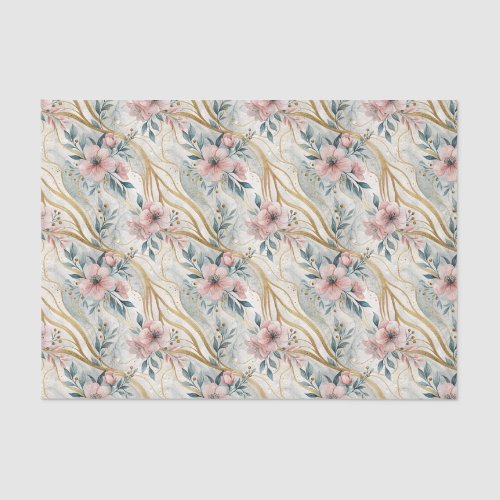 Elegant Vintage Pink Teal Gold Florals Wedding   Tissue Paper