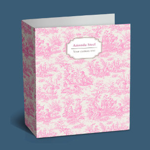 Elegant vintage pink  toile de jouy 3 ring binder