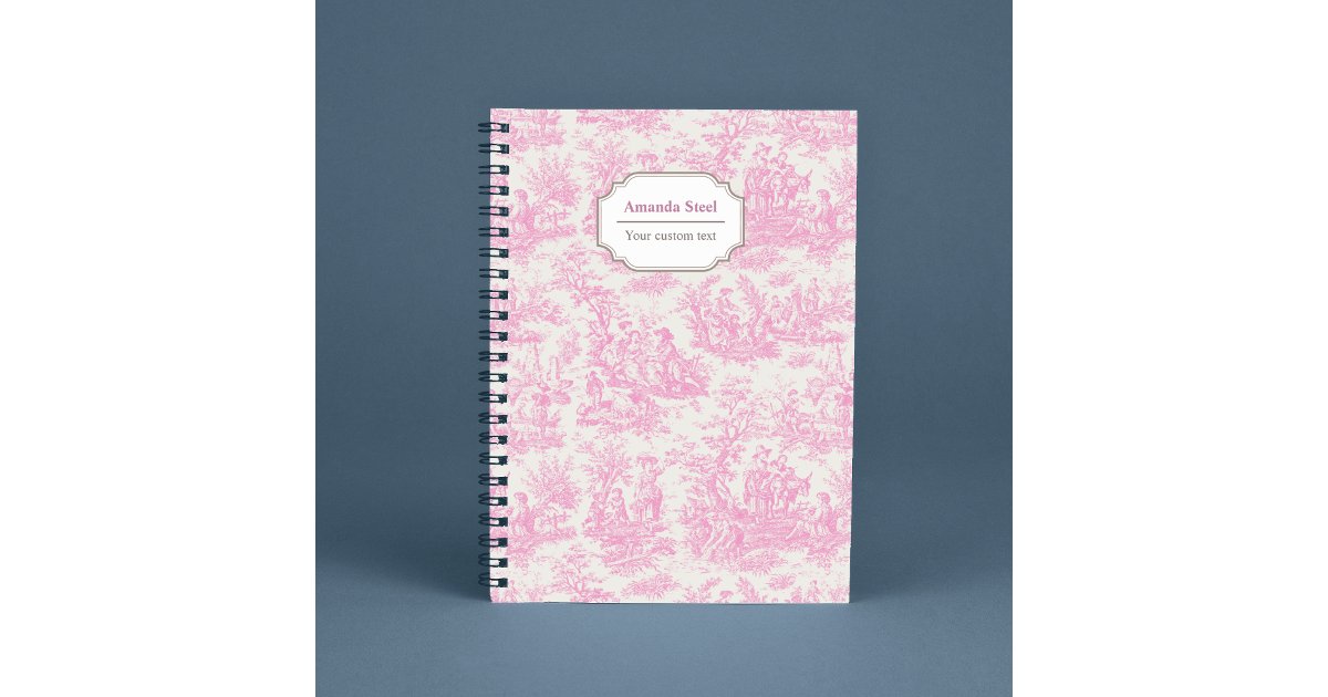 Elegant vintage pink toile de jouy notebook | Zazzle