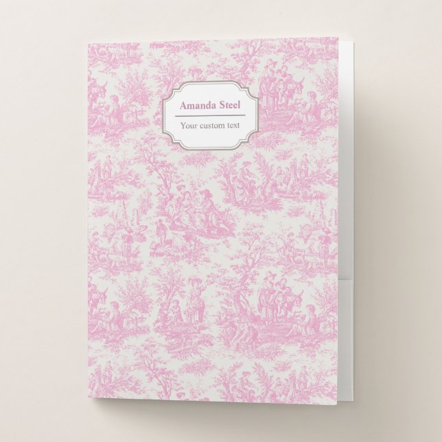 Elegant vintage pink toile de jouy pocket folder (Front)
