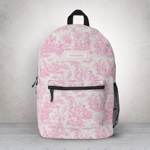 Elegant vintage pink toile de jouy  printed backpack