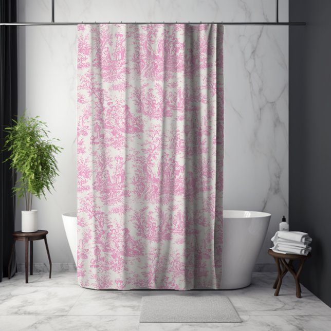 Elegant vintage pink toile de jouy shower curtain (Creator Uploaded)