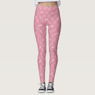 Elegant Vintage Pink White Horseback Riding Leggings