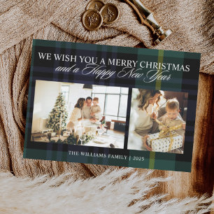 Elegant Vintage Plaid 2 Photo Christmas Holiday Card