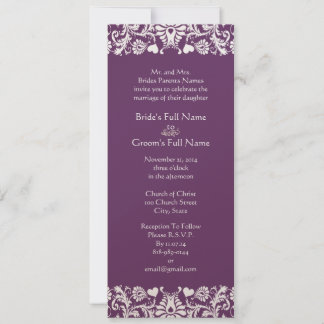 Elegant Vintage Plum Damask Wedding Invitations
