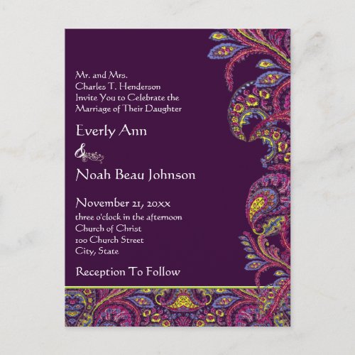 Elegant Vintage Plum Paisley Wedding Invitation