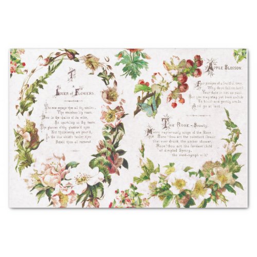 Elegant Vintage Poetry Flowers Antique Book Tissue Paper