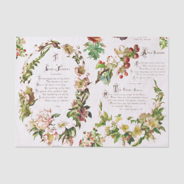 Elegant Vintage Poetry Flowers Antique Book Tissue Paper (Front)