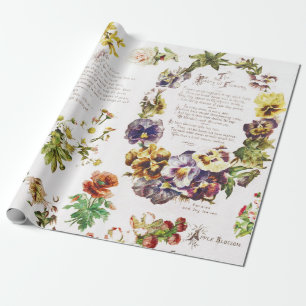 Elegant Vintage Poetry Flowers Antique Book Wrapping Paper