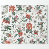 Vintage Poinsettia Christmas Flower Wrapping Paper