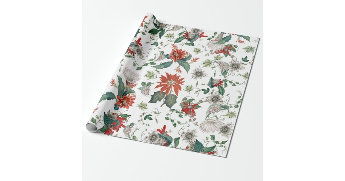 Poinsettia Red Hand-Drawn Holiday Wrapping Paper, Zazzle